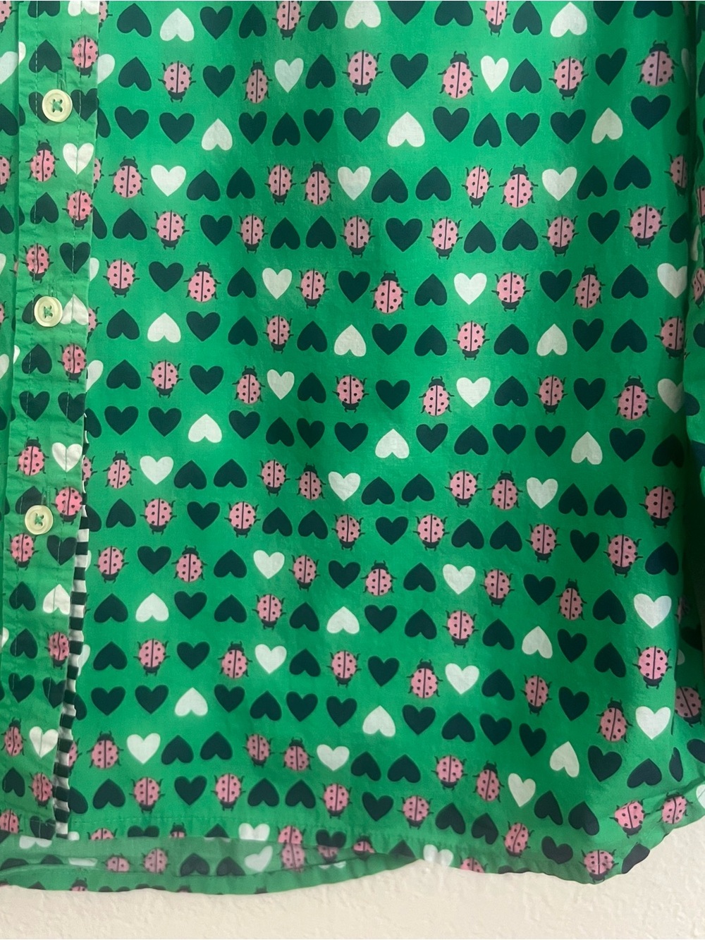 Talbots blouse ladybug Green Heart-Print Button Front Shirt preppy casual work - Picture 3 of 8